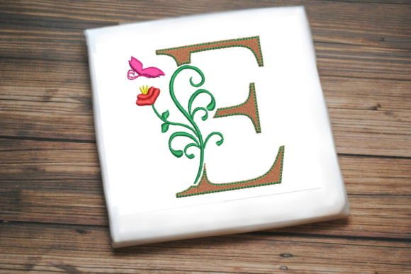 Floral Letter E with Butterfly