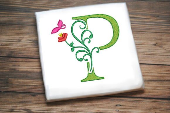 Floral Letter P with Butterfly