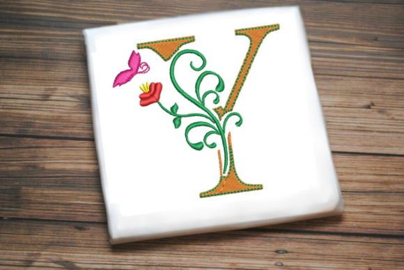 Floral Letter Y with Butterfly