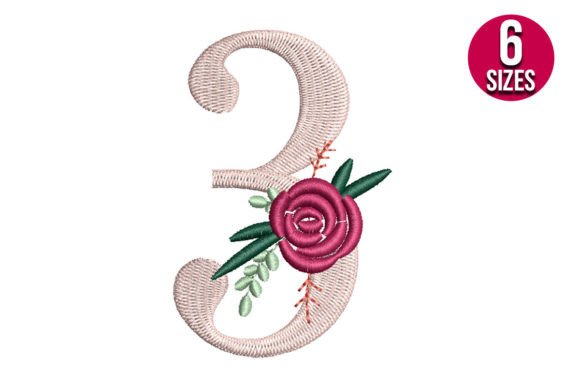 Floral Number 3 Embroidery Design
