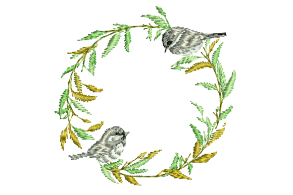 Wreath and Birds Embroidery Design